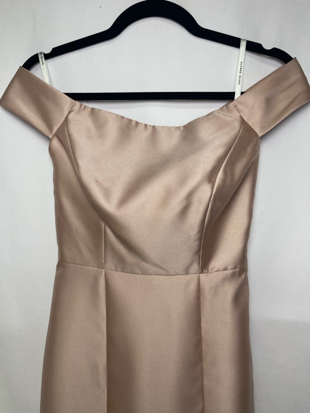 ALFRED SUNG Off-Shoulder Prom Dress in Tan - Size 0 - Picture 5 of 16